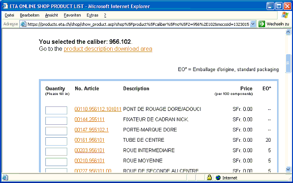 Abbildung 7: EOS Produktliste