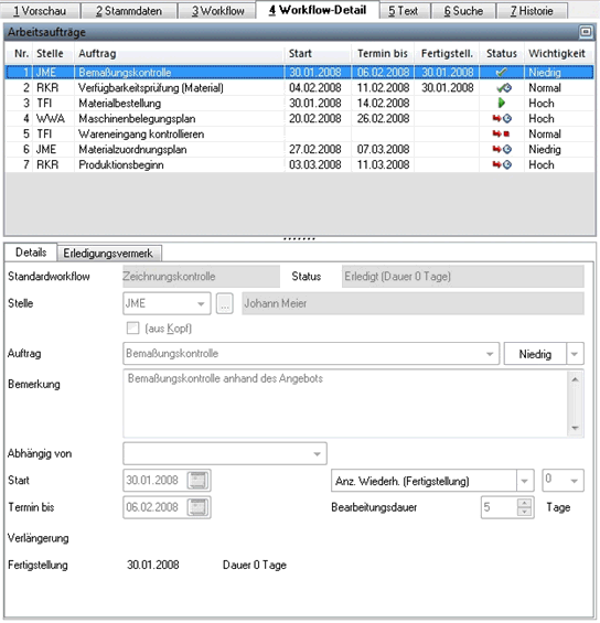 Abb. 3: Die Workflow-Funktion stellt sicher, dass der aktuelle Status eines Arbeitsvorgangs stets transparent bleibt. Abb. 3: Die Workflow-Funktion stellt sicher, dass der aktuelle Status eines Arbeitsvorgangs stets transparent bleibt.