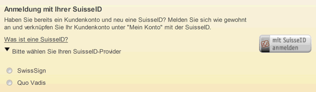 Figure 4: Option “Anmeldung mit Ihrer SuisseID“