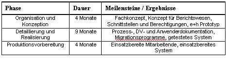 Tab. 1: Überblick Projektphasen und Ergebnisse