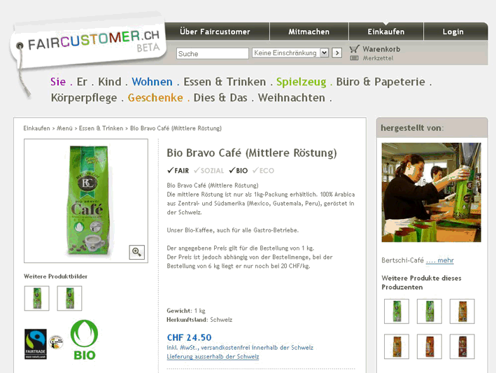 Abbildung: Produkt-Detailansicht mit Nachhaltigkeits-Labels und -Zertifikaten Abbildung: Produkt-Detailansicht mit Nachhaltigkeits-Labels und -Zertifikaten