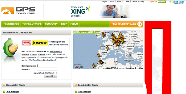 Abbildung 1: Das Onlineportal GPS-Tour.info