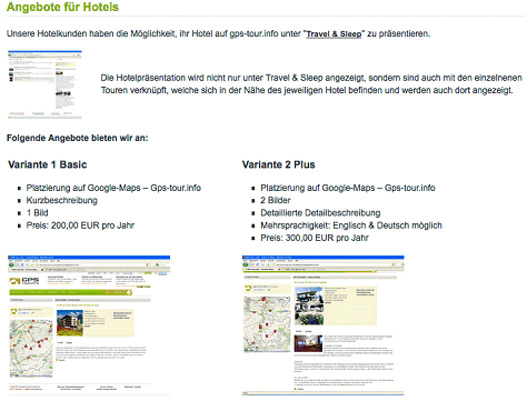 Abbildung 5: Empfehlung von Hotels auf GPS-Tour.info