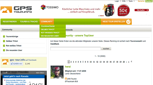 Abbildung 7: Die Community auf GPS-Tour.info