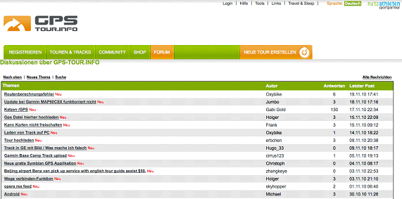 Abbildung 9: Das Forum auf GPS-Tour.info