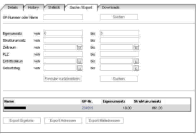 Abbildung 4: Suchfunktion und Export.