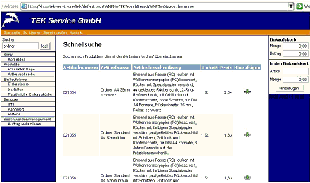 Abb. 3.4: Schnellsuche von Artikeln Abb. 3.4: Schnellsuche von Artikeln