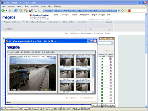 Abbildung 4 : Messwert-Überschreitungen in Kombination mit Webcams zur Beweissicherung