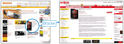 Abb. 3: Die Brückfunktionalität von www.migros.ch am Beispiel von ex libris. Abb. 3: Die Brückfunktionalität von www.migros.ch am Beispiel von ex libris.