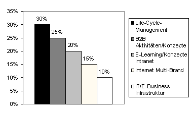Abbildung 4: Aufteilung der Kosten der E-Business-Initiativen 2002, die direkt durch das E-Business-Management gesteuert werden. Abbildung 4: Aufteilung der Kosten der E-Business-Initiativen 2002, die direkt durch das E-Business-Management gesteuert werden.
