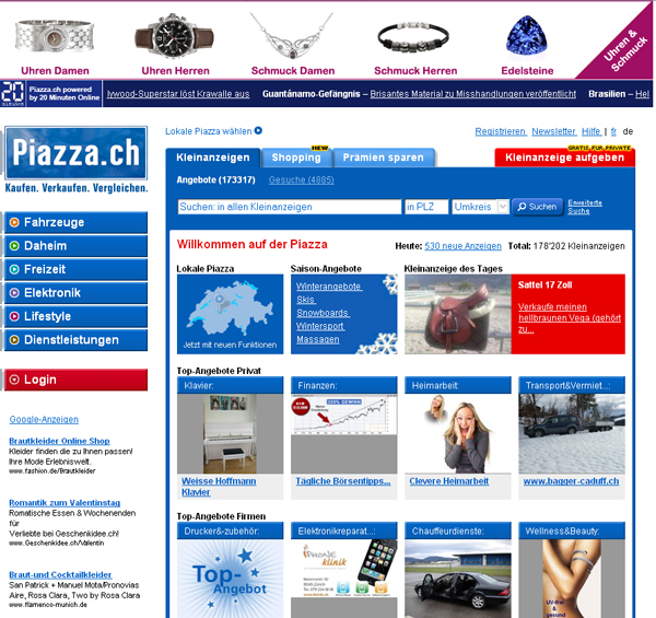 Abbildung: Einstiegsseite von Piazza.ch Abbildung: Einstiegsseite von Piazza.ch