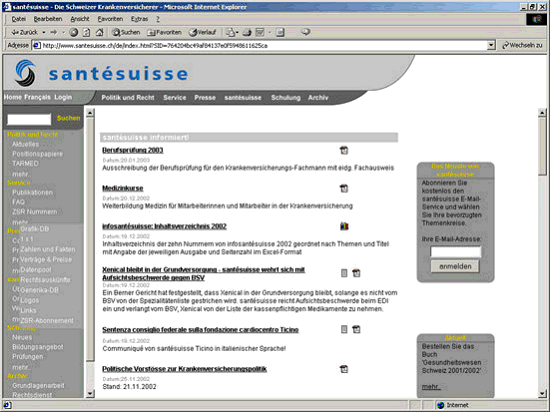 Abb.1: Portal der santésuisse 