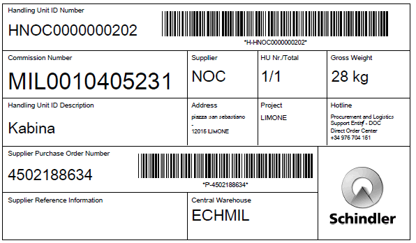 Figure 3: Example of a barcode label for a transport unit