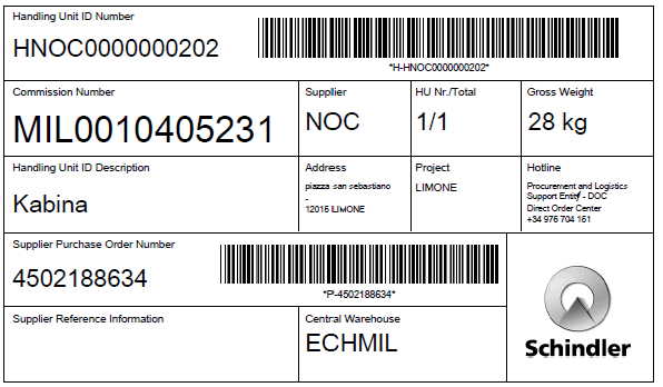 Figure 3: Example of a barcode label for a transport unit Figure 3: Example of a barcode label for a transport unit