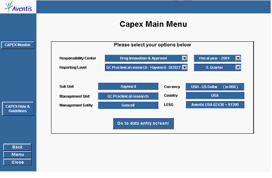 Figure 4-3: Main menu of the Capex Data Communication Tools