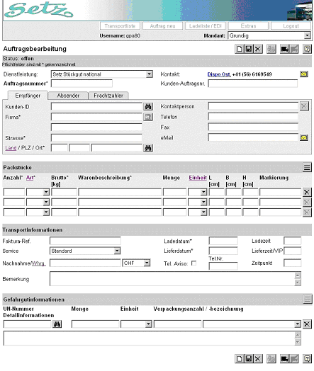 Abbildung 4: Transportaufträge erfassen/ändern