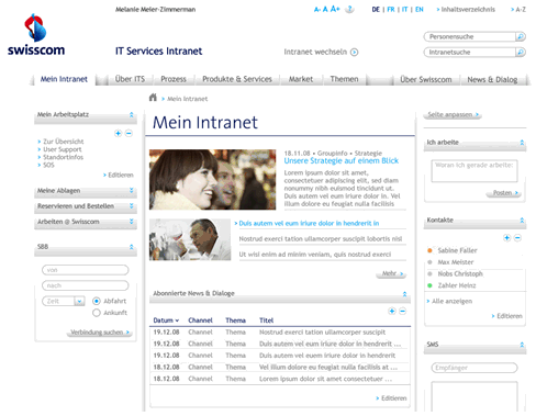 Abb. 4: Personalisierbare Intranet-Einstiegsseite bei Swisscom IT Services