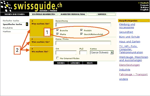 Abb. 7.3: Spezifische Suche vorher (lieferte häufig 0 Treffer).